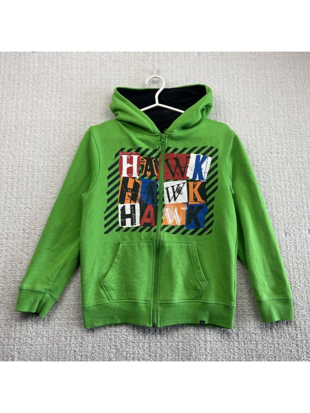 Vintage Y2K Tony Hawk Hoodie Youth Boys Sz 12 Green Full Zip Fleece Skater Grung